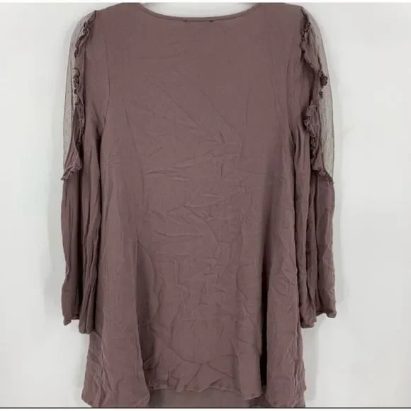 Very J Taupe Violet Long Sleeve Tunic Sheer Women’s Small - Picture 5 of 7